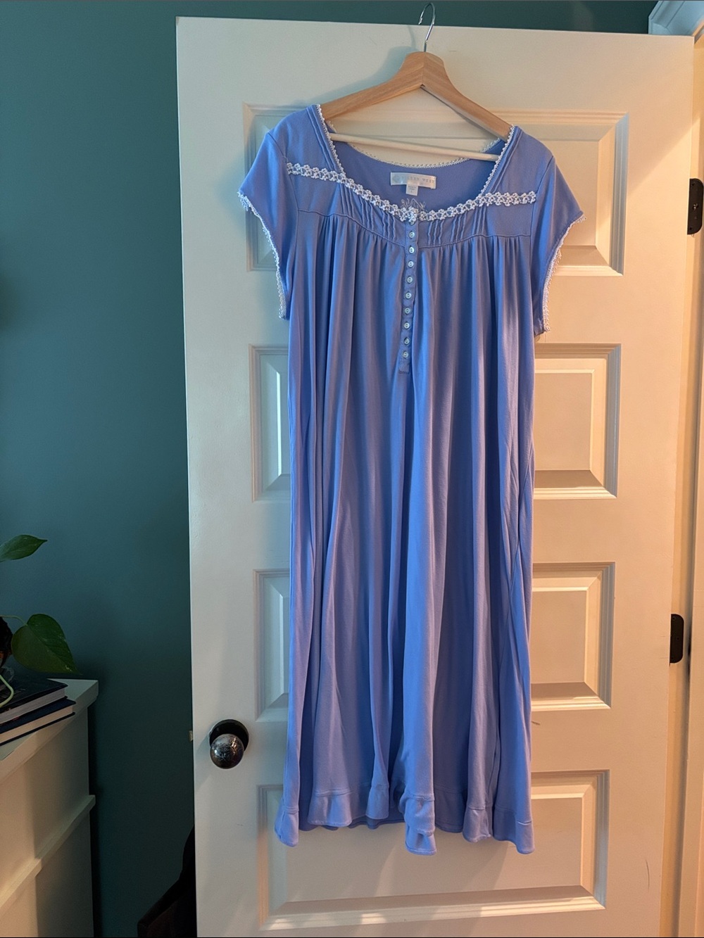 Women's Eileen West Light Blue Nightdress with Lace Trim